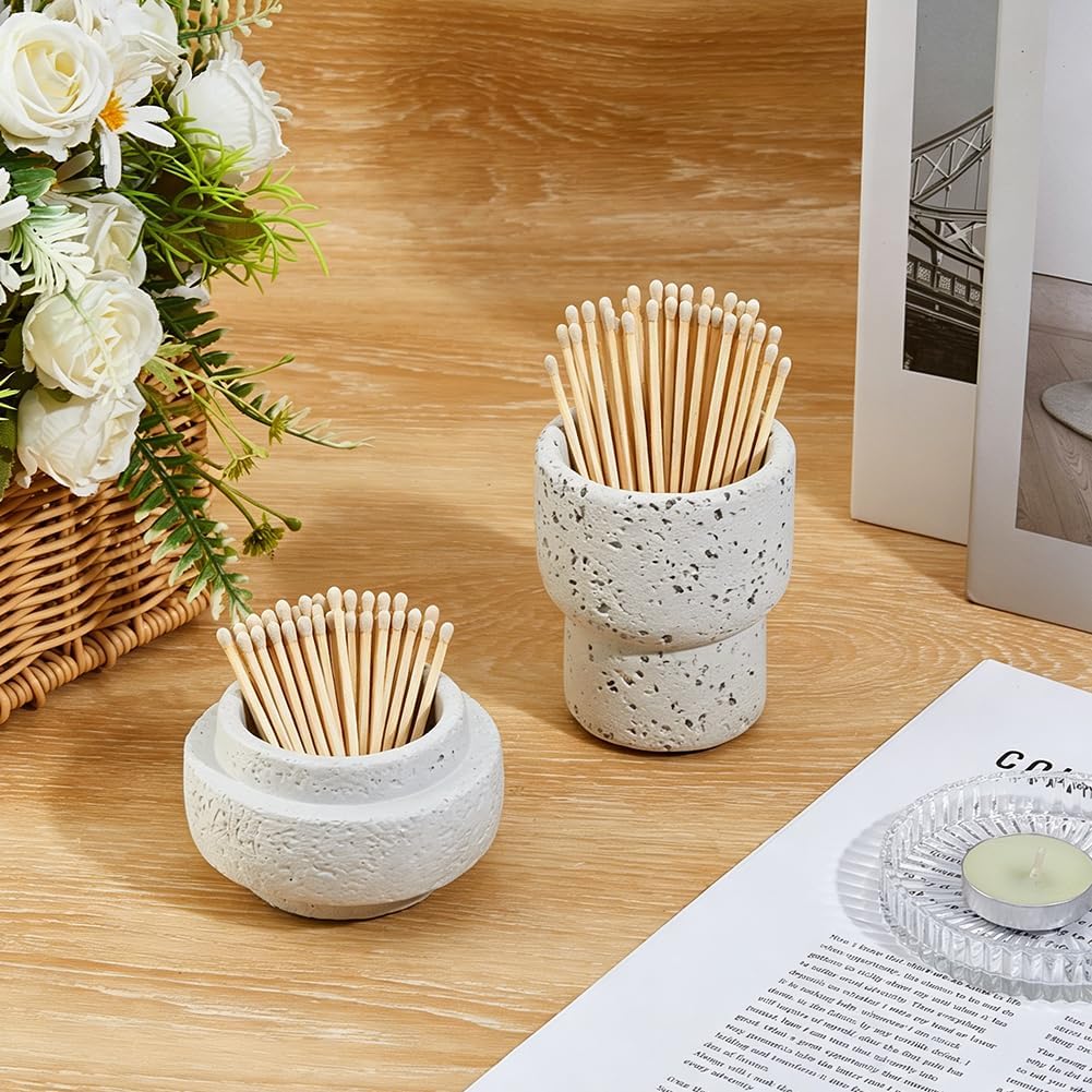 Styles Decorative Match Holder Concrete Cute Match Jar Beige Matchstick Organizer Modern Home Decor Gifts - Set of 2