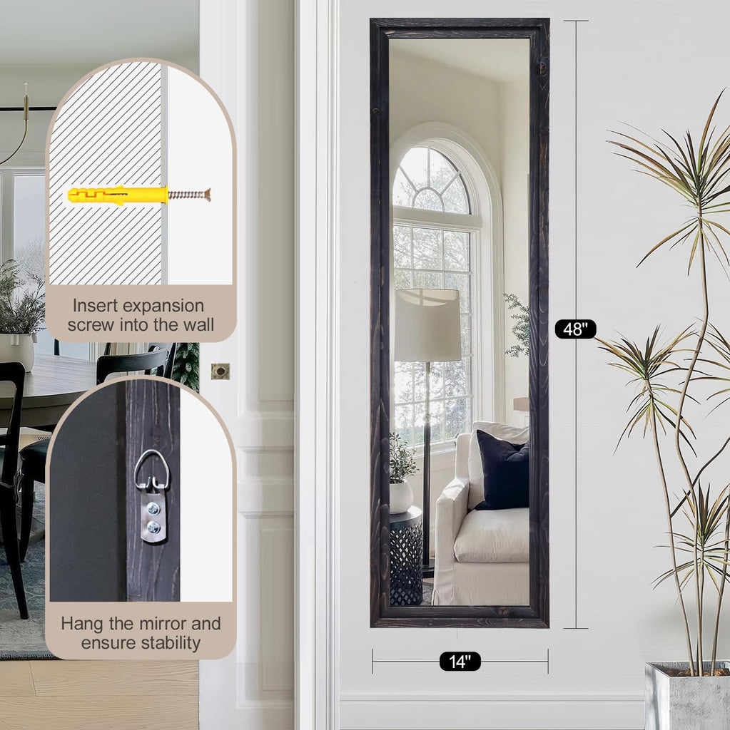 48"x14" Door Mirror, Rustic Full Length Mirror, Over The Door Hanging Mirrors Full Length, Wooden Hanging Mirrors