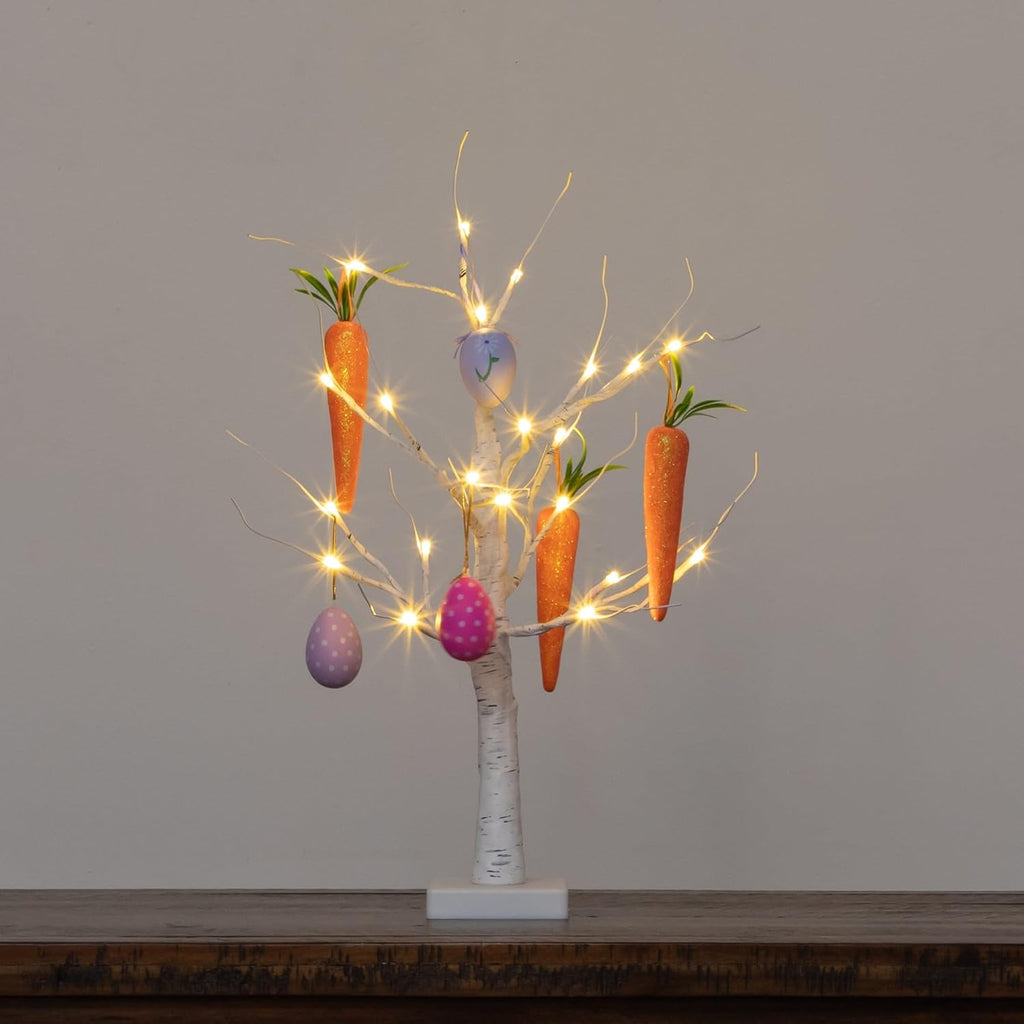 2ft. Pre-Lit Artificial Easter Egg and Carrots Ornament Twig Tree with 24 Warm White LED Lights
