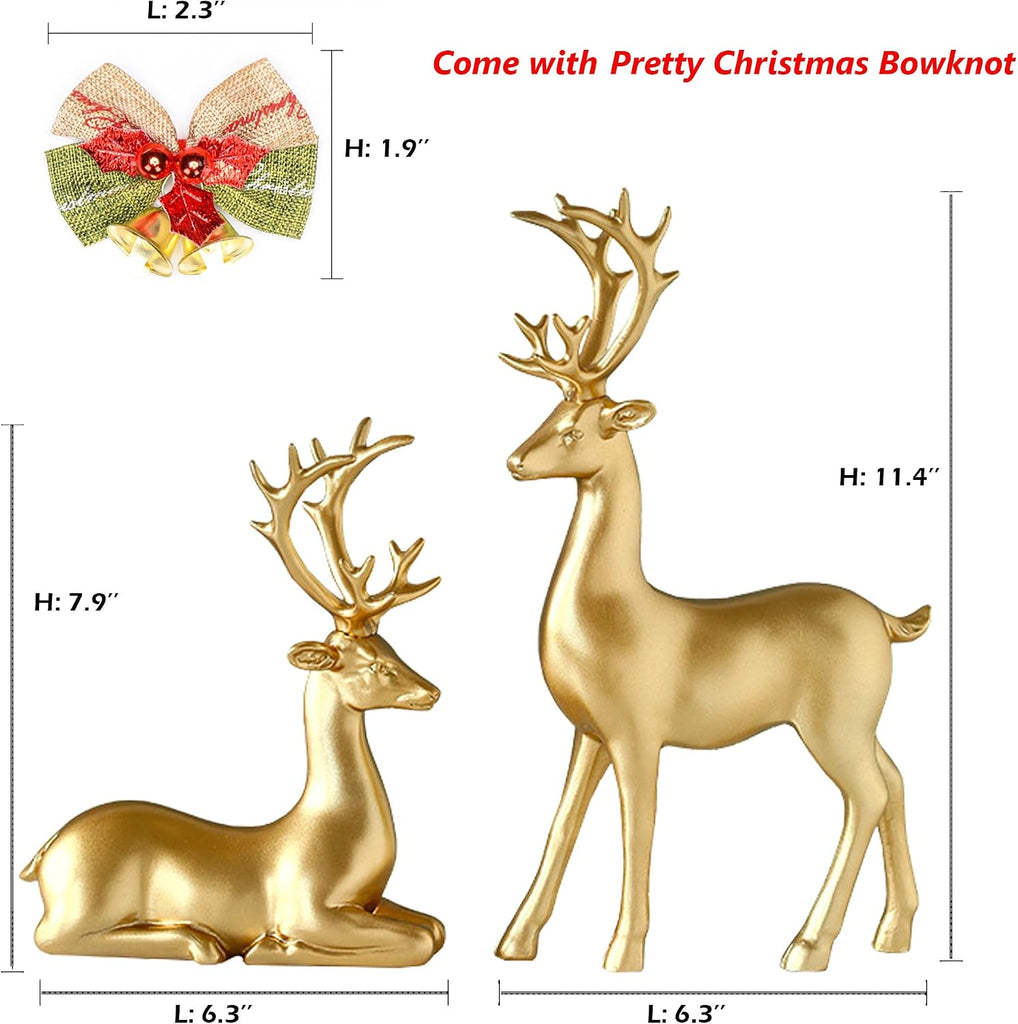 Large Reindeer Sculpture, Gold Resin Christmas Elk Set of 2