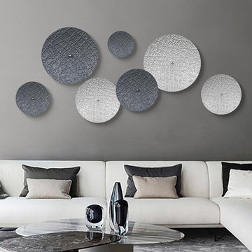 Silver and Gray Metal Wall Art Decor for Modern Living Room Hallway - Set of 7