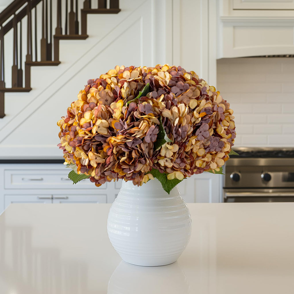 10 Pcs Faux Silk with Stems - Fall Hydrangeas Artificial Silk Flower Fall Winter Artificial Bouquet for Wedding