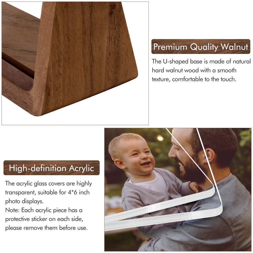 4x6 Picture Frame 2 Pack - Rustic Wood Picture Frames with Walnut Wooden Base and High Definition Break Free Acrylic