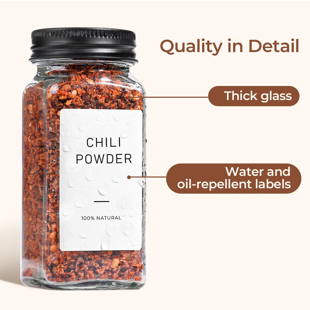 Glass Spice Jars with with Labels 4 oz 24 Pack Small Square Bulk Set