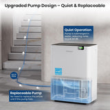 Energy Star 2026 Dehumidifier with [𝗥𝗲𝗽𝗹𝗮𝗰𝗲𝗮𝗯𝗹𝗲 Pump] for Basement - [44dB Quiet, Easy to Clean & Clog