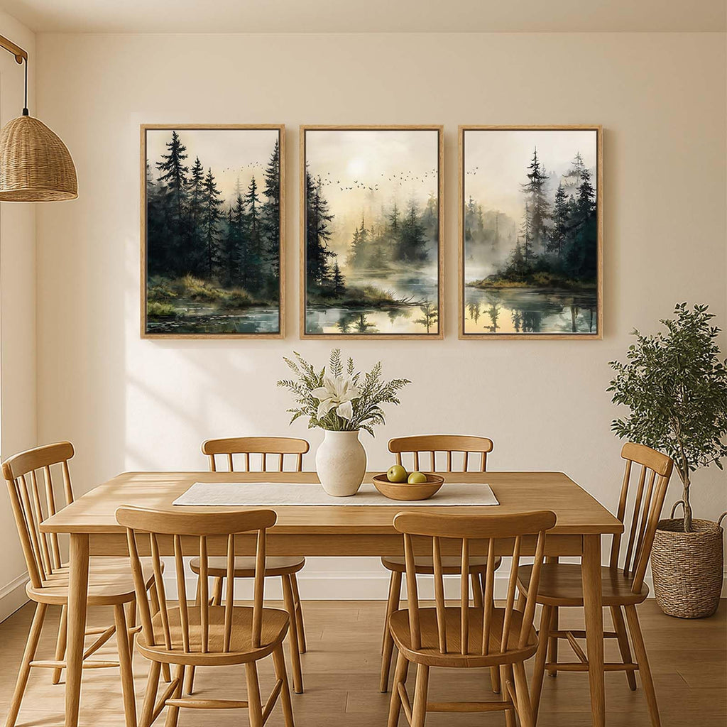 Large Framed Vintage Landscape 3 Piece Wall Art, 24x36 Inch