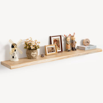 55" Floating Shelves, Solid Elm Wood, Sand Tone Live Edge