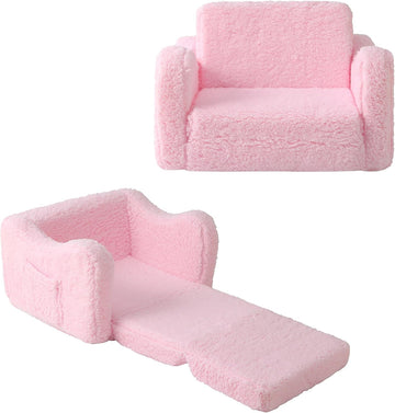 Premium in-1 Flip Open Sherpa Toddler Couch, Pink