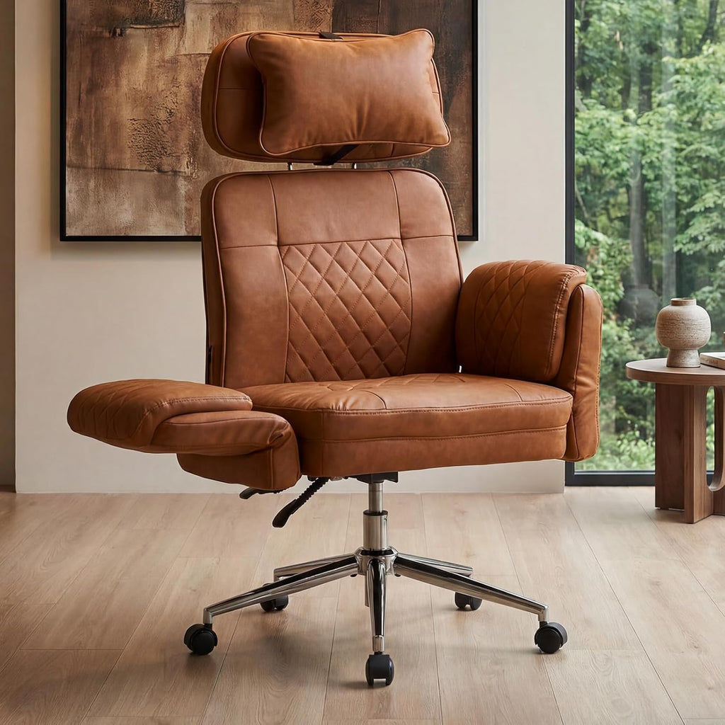 Big and Tall - Criss Cross Leather High Back Executive with Armrests & Wheels, Ergonomic Computer Gaming Desk Chair