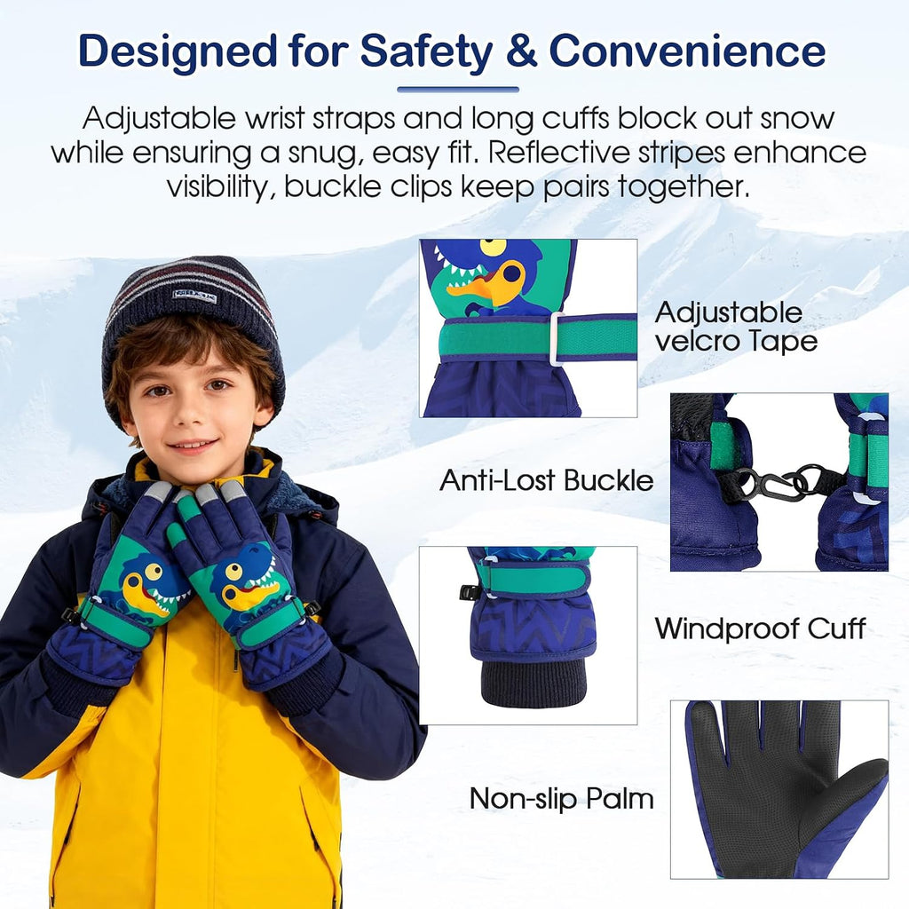 Kids Waterproof Winter Gloves Warm Snow Gloves Boys Girls Ski Gloves Toddler Mittens Windproof