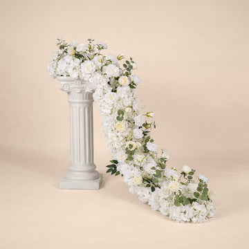 72inch Aisle Flower Garland with Chiffon Sheer Drape, White Rose and Hydrangea, Artificial Flowers for Wedding Arch