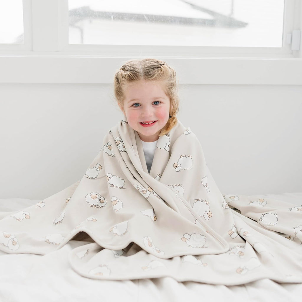 Toddler Blanket - Merino Wool and Organic Cotton Baby Blanket for Girls and Boys - 4 Season - 52.5" x 40" - Sheep