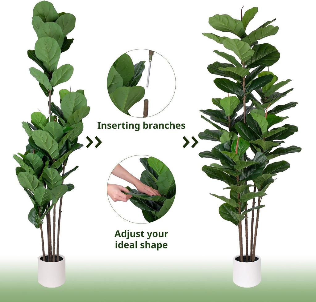 2 Pack Fiddle Leaf Fig Tree - Artificial Ficus Tree with Tall Artificial Plants Large 69 Fiddle Leaves -Fake Trees