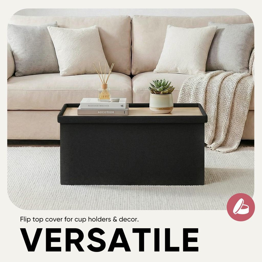 30 Inches Storage Ottoman Bench, Folding Ottoman with Storage