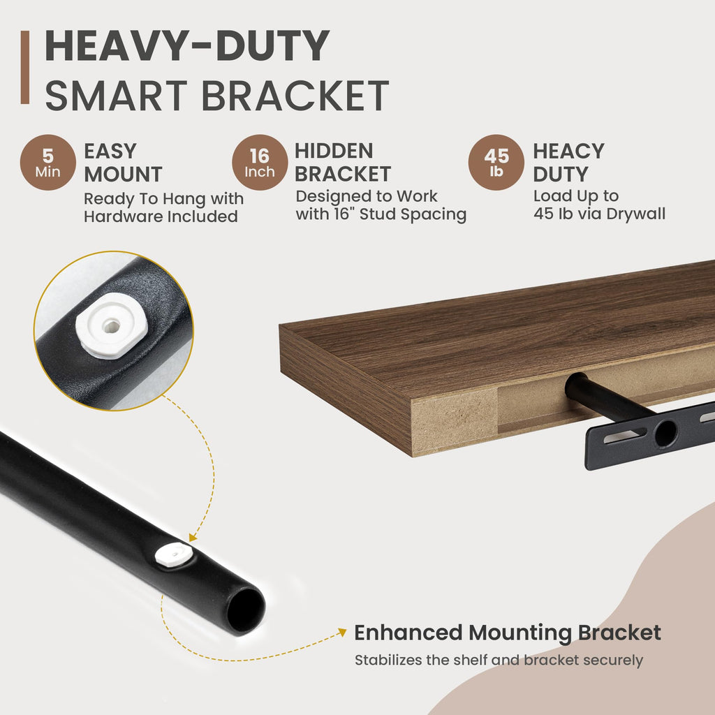 48 Inch Floating Shelves, 8 Inch Deep Floating Shelves for Wall, Hanging Shelf with Invisible Brackets, Deep Shelves