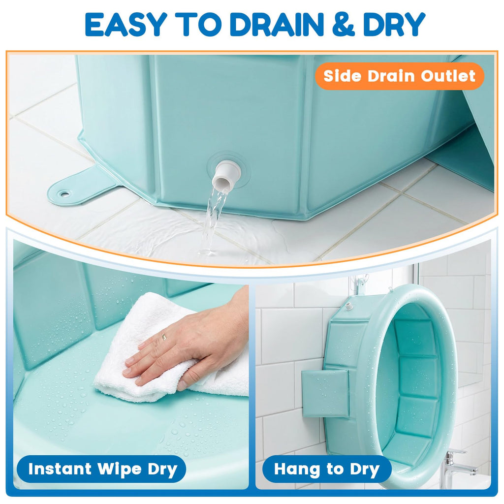 Portable Toddler Bathtub with Inflatable Top Edge & Side Drain Plug