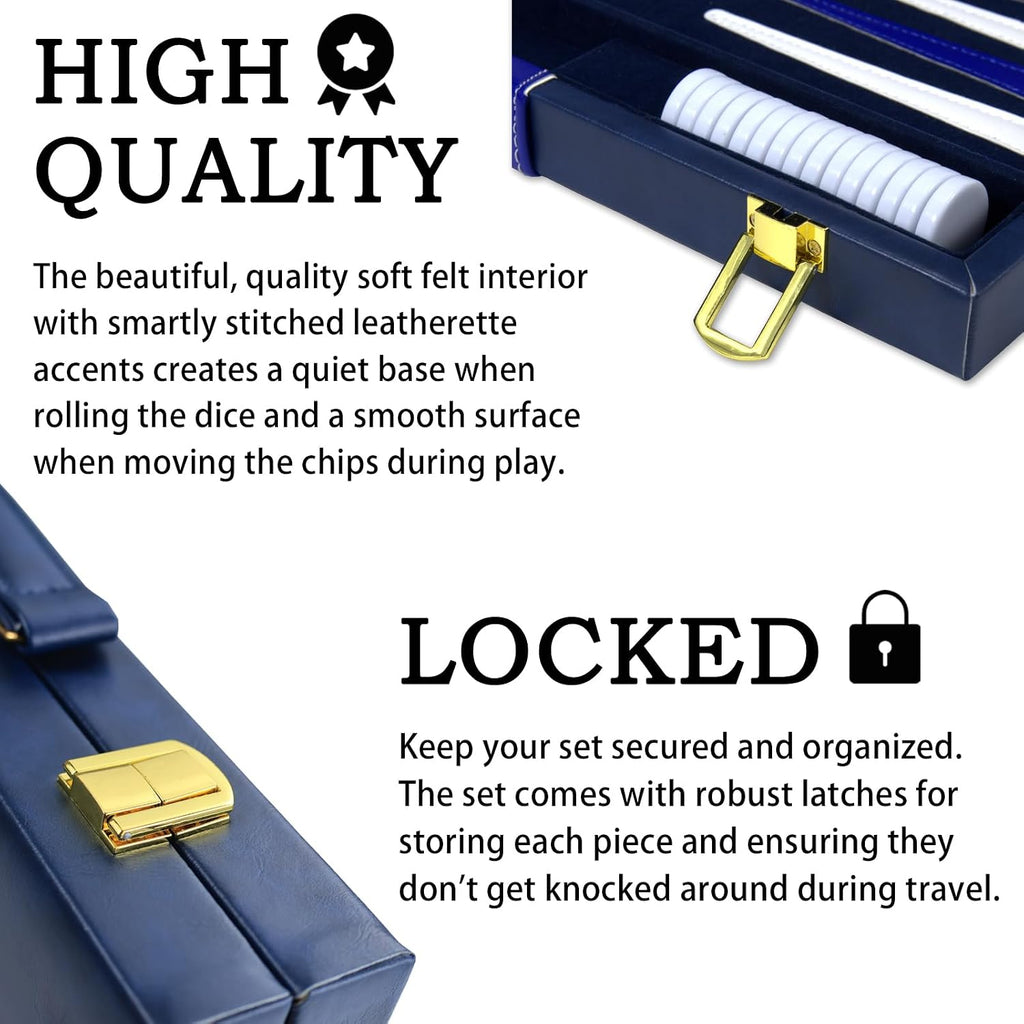 Large Backgammon Sets for Adults - Classic Board Games for 2 Players Adults and Kids - Premium Backgammon Set 15 inch - Set of 39