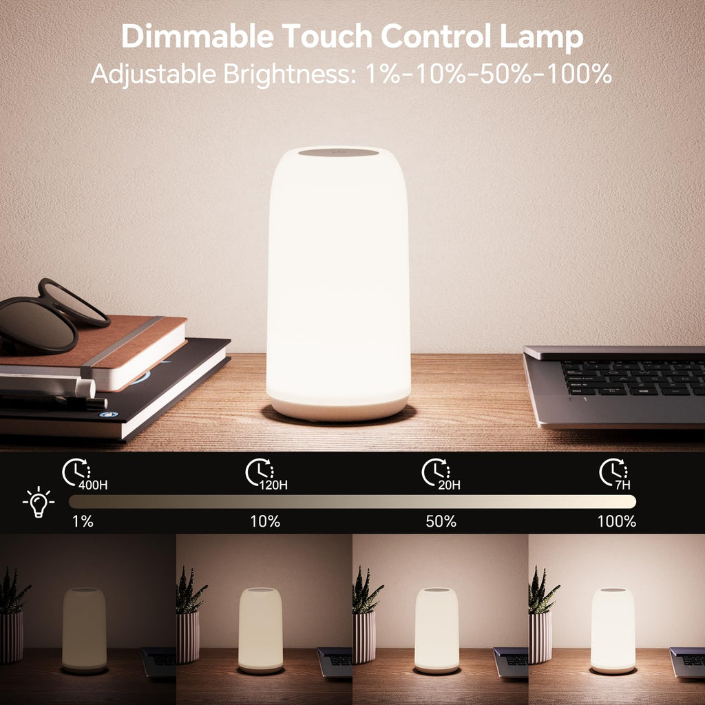 Cordless Table Lamps Rechargeable, Touch Lamp [Sleek Design & RGB Mode] 4-Level Brightness Small Bedside Lamp, LED