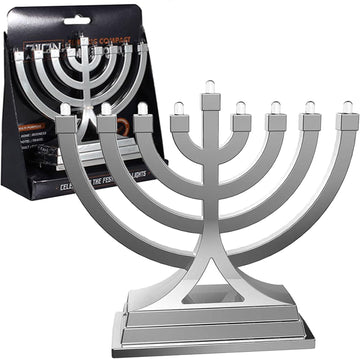Mini Electric LED Battery or USB Powered - Push Button Multi Light Settings - Hanukkah Battery Operated Minorah Small