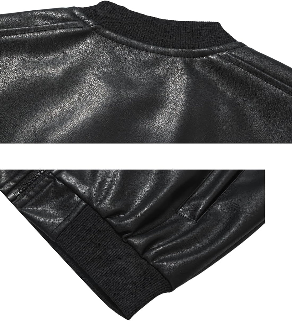 Boys Faux Leather Jacket Lightweight Bomber Coats