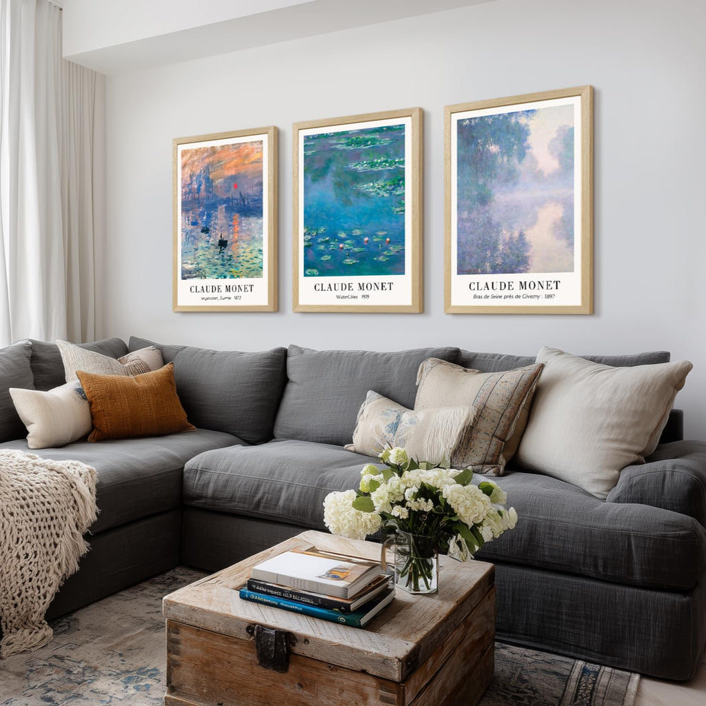 Claude Monet Water Lilies Wall Art Set of 3, 12x16 Framed Prints