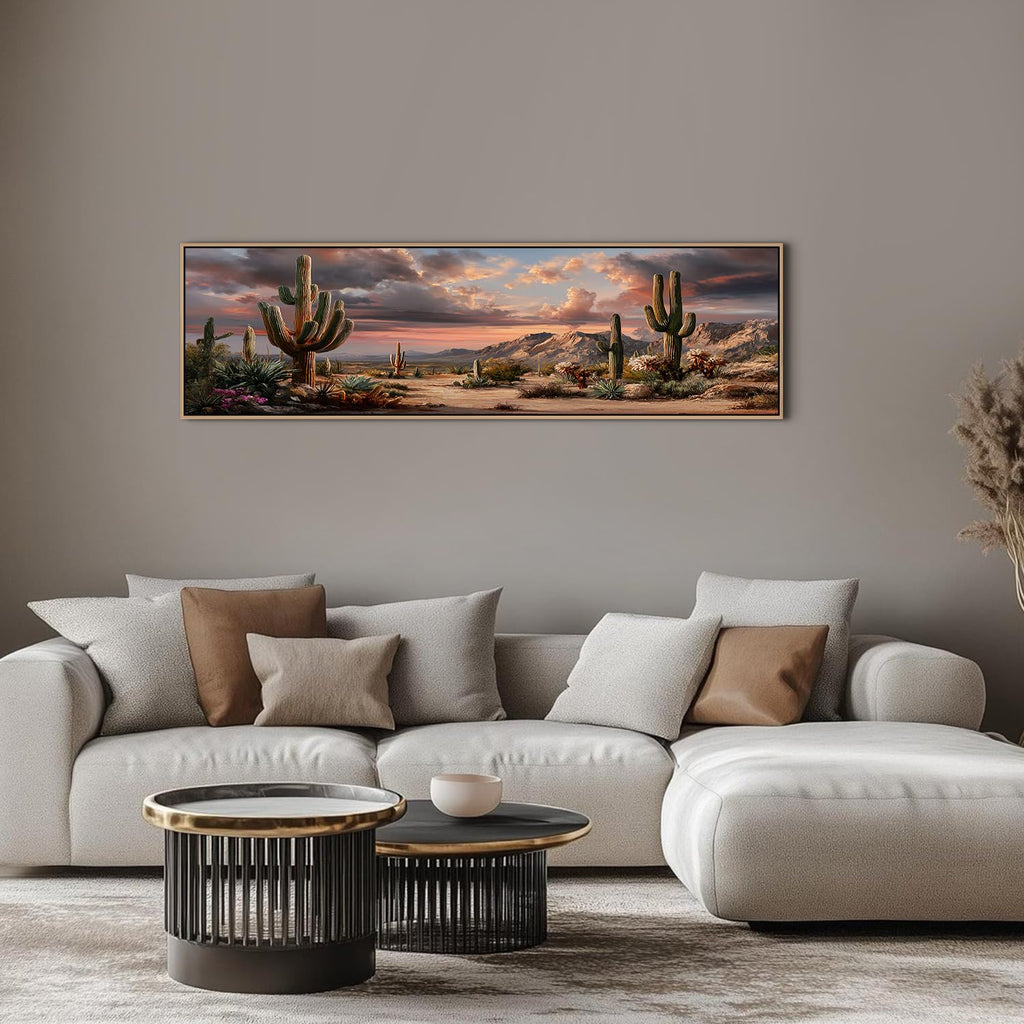 Southwest Desert Cactus Wall Art Neutral Framed Mexican Mountain Landscape Picture Canvas Prints Painting Living Room