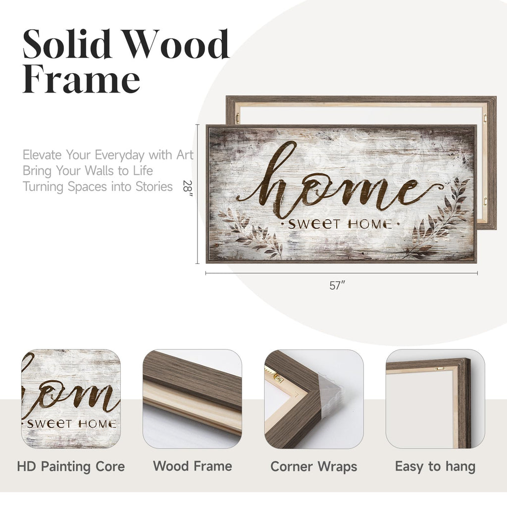 Large Framed Farmhouse Home Sweet Home Wall Art, 60x30 Inch