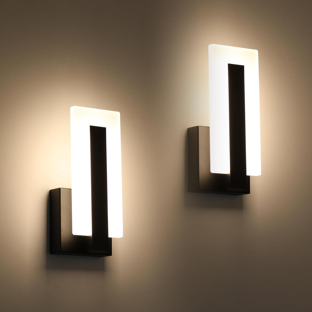 Modern LED Wall Sconces Up and Down Wall Mount Light Black 3000K Warm White Wall Lights Set of 2, Indoor Wall