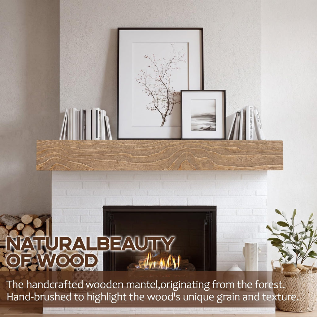 Solid Wood Fireplace Mantel 56", Rustic Mantel Shelf, Rustic Oak