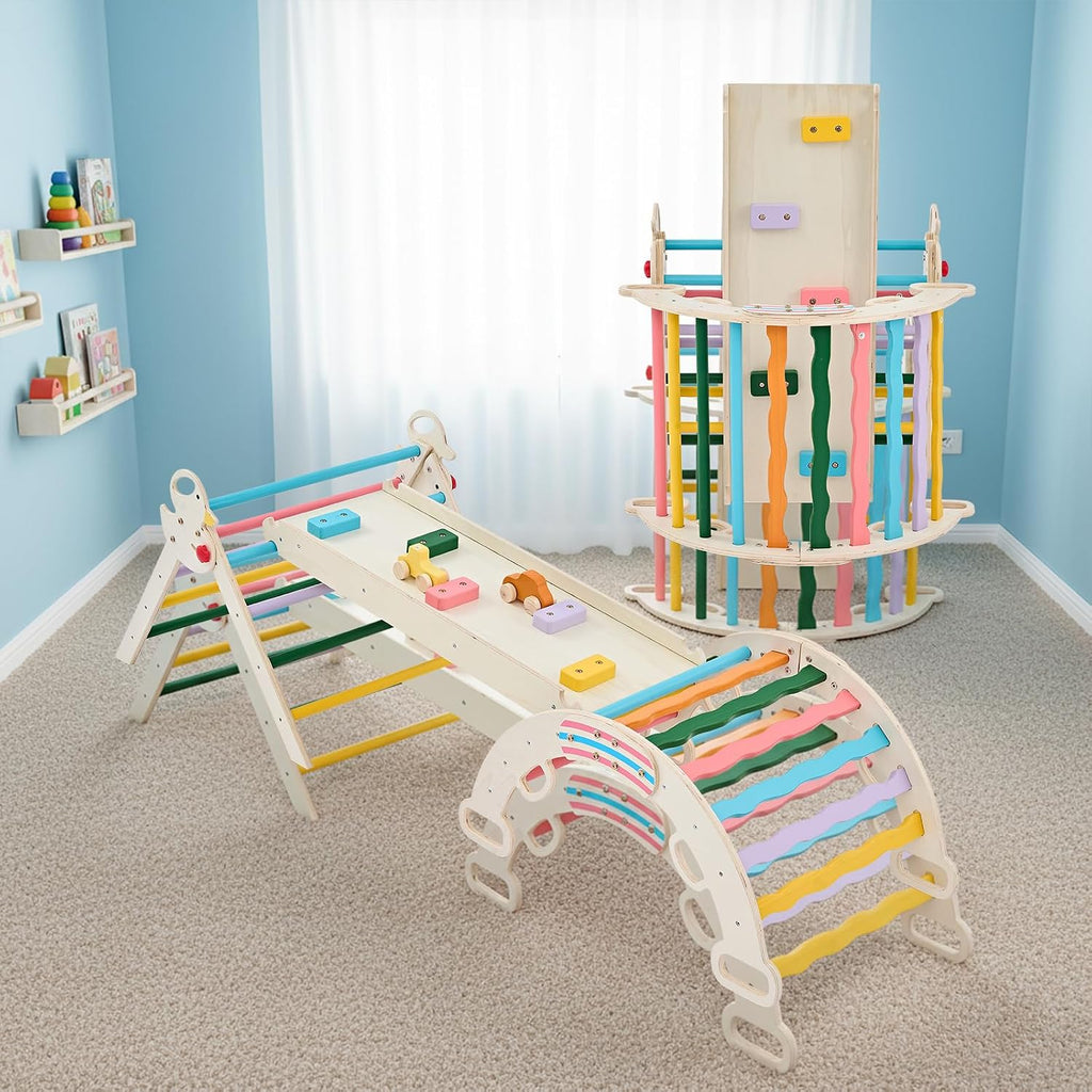 Triangle Set for Toddlers, in-1 Foldable Montessori Climbing Toys Indoor Playground with Arch & Ramp & Ladder