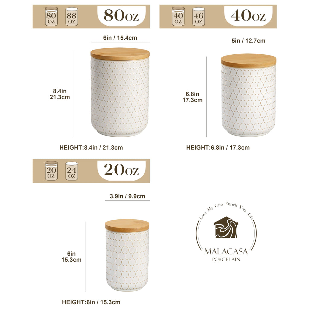 Ceramic Canisters Set with Airtight Lids, 80/40/20 oz Coffee Canister, Cookie Jar & Sugar Container, Canisters Sets