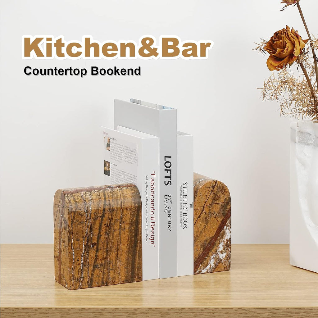 N Natural Marble Bookends for Shelves, Book Ends for Heavy Books, 13LBS Ultra Heavy Duty Book Holders, Triumphal Arch