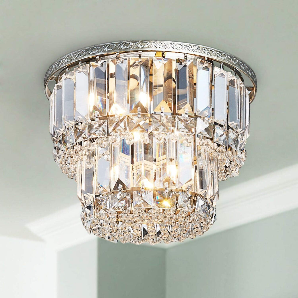 K9 Crystal Chandelier with 3 Lights and 2-Tier,Modern Flush Mount Ceiling Light Fixtures Modern Chandelier for Bedroom,Dining Room,Livingroom,H9 x D10 A100-B07DPL4694