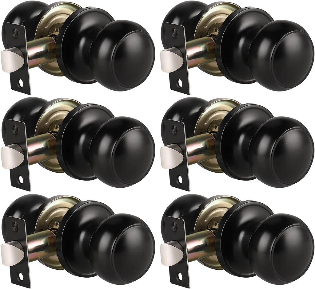 6 Pack Matte Black Door Knob - Round Interior Door Handles , Non-Locking Passage Door Knobs with Durable Lockset