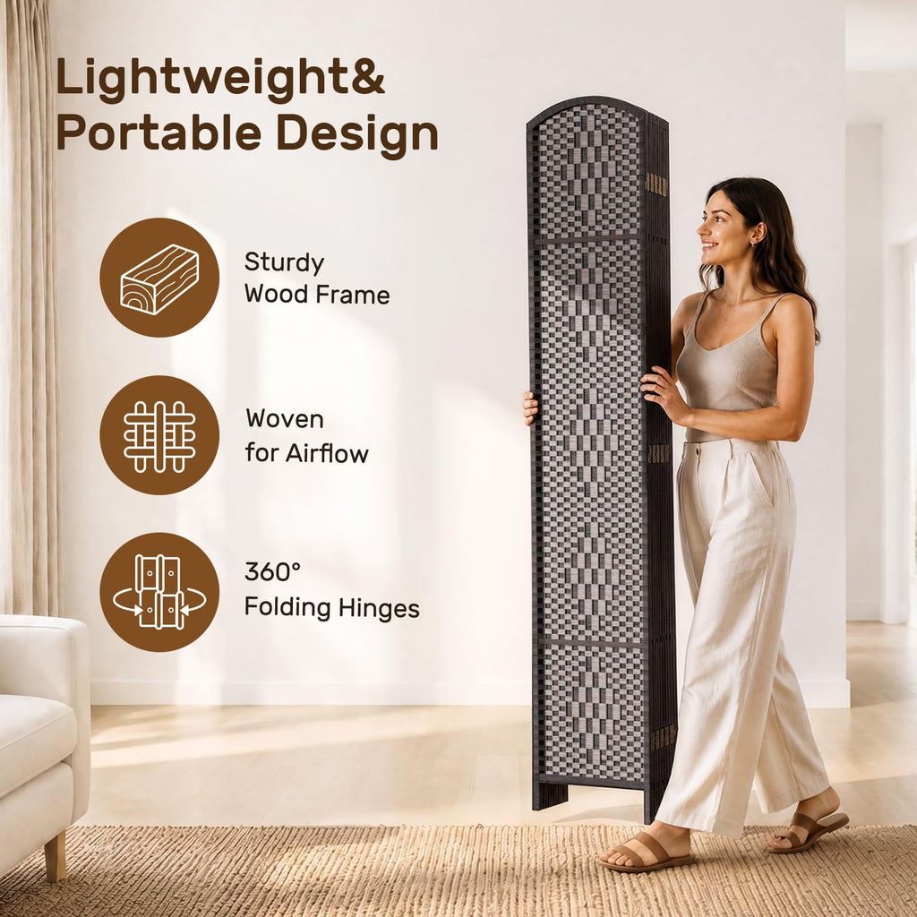Room Divider, Folding Privacy Screen, 6Panel Wall Divider, Dark Mocha