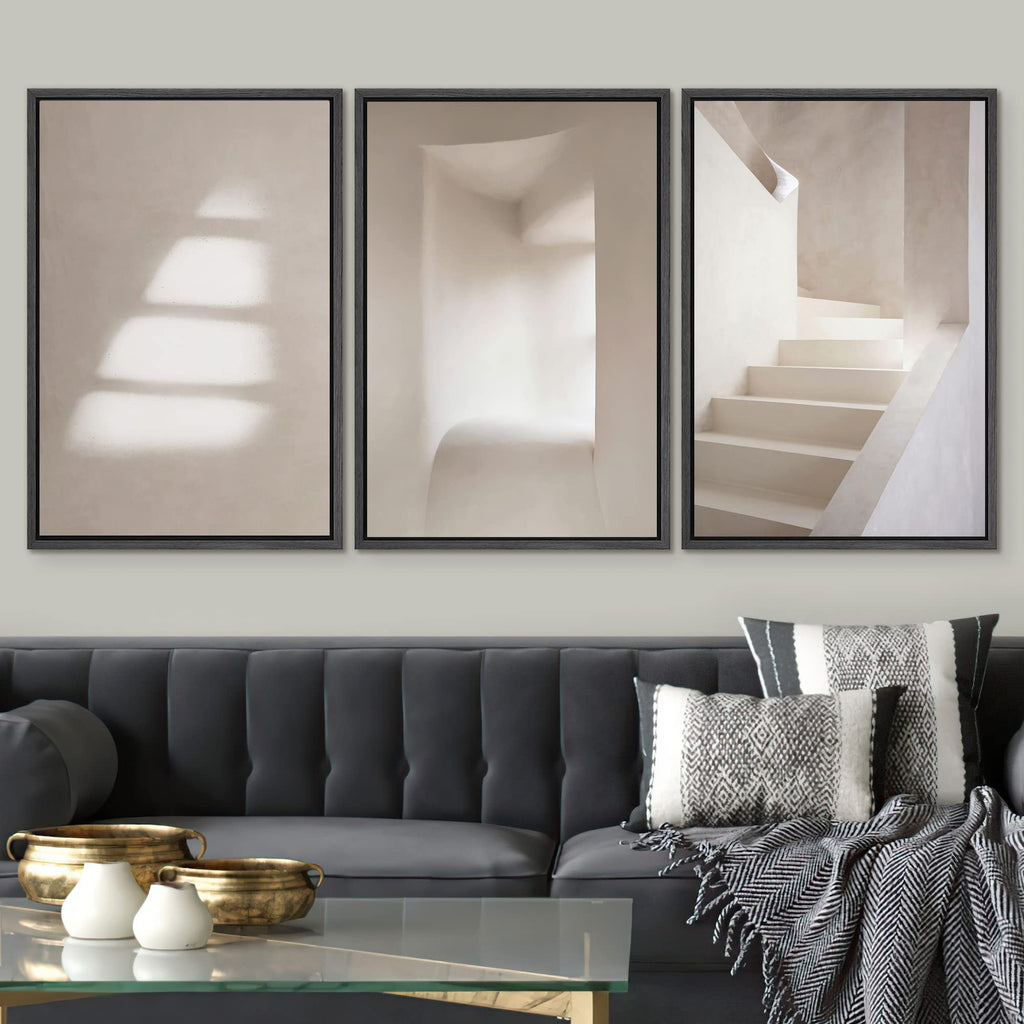 Framed Canvas Print Wall Set Geometric Architecture Duotone Variety Abstract Shapes Illustrations Modern Decorative