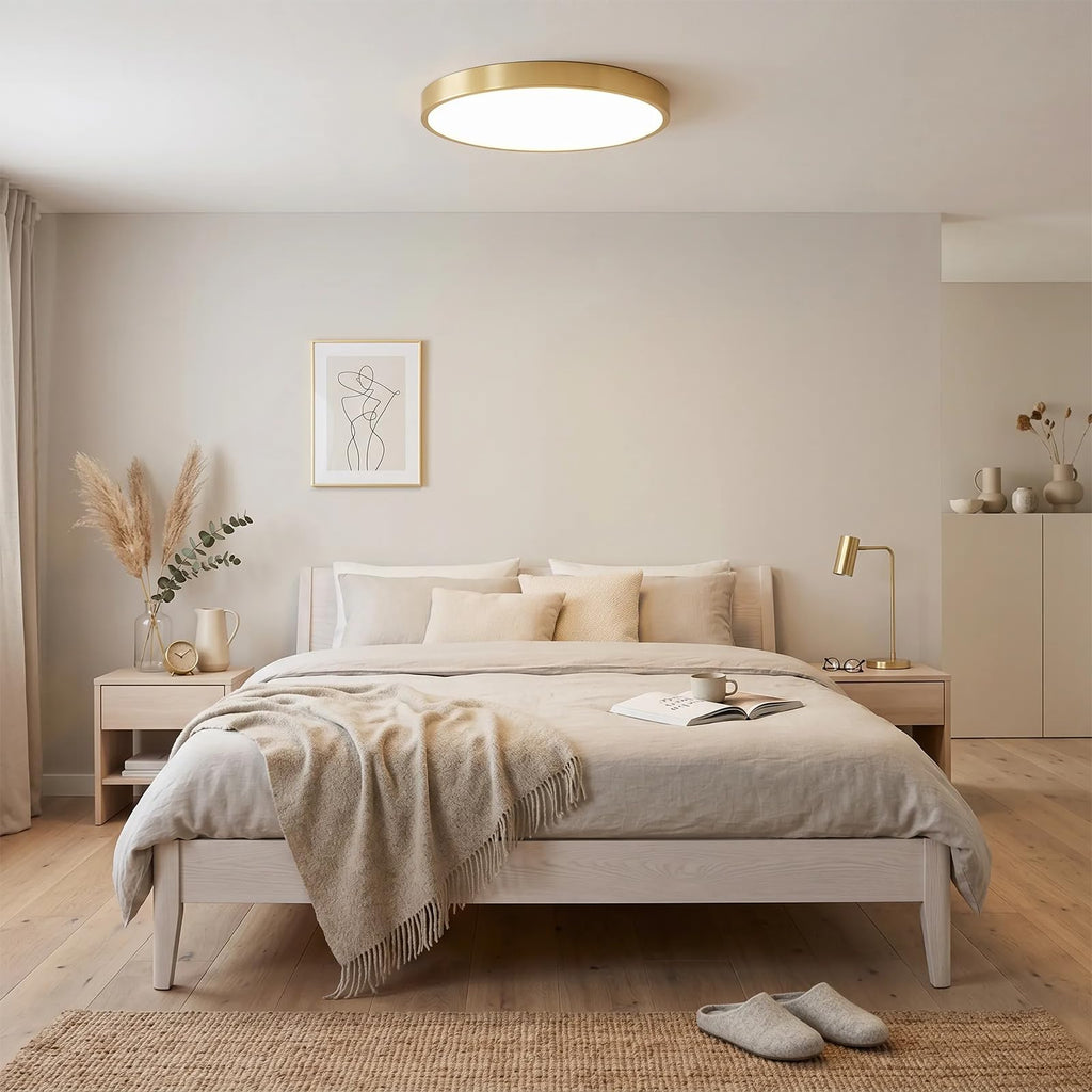 2 Pack 9 Inch Brushed Gold Metal Flush Mount LED Ceiling Light, Thin Round Low Profile Ceiling Lamp, Modern