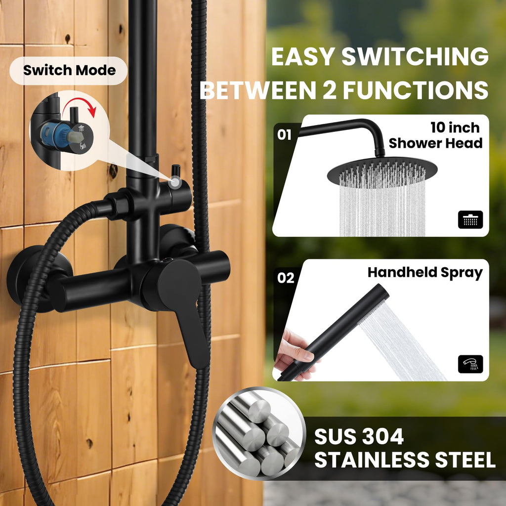 Outdoor Shower Kit 304 Stainless Steel, Matte Black, 10 Inch