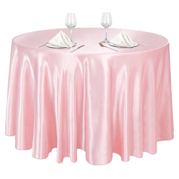 120 Inches Round Satin Tablecloths Light Pink Overlay Round Satin Table Cover Bright Silk Tablecloth Smooth Fabric