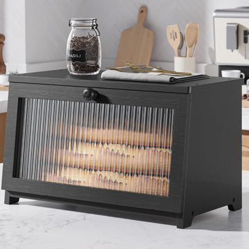 Bread Box - Wooden Countertop, 1-Tier, Black
