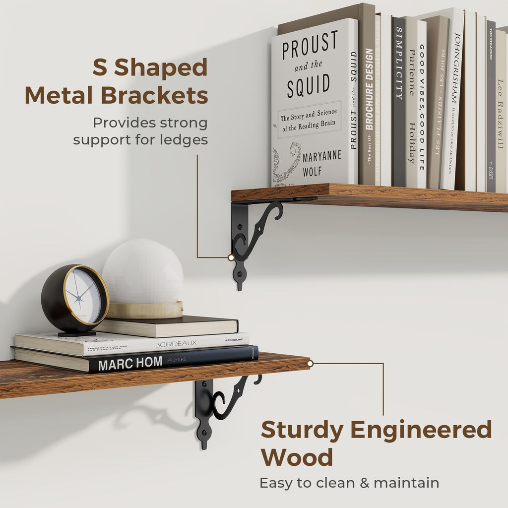 Floating Shelves for Wall Decor, 39.4W x 8D Shelves Set of 2, 8 Inch Deep Rustic Wood Shelves Wall Mounted with
