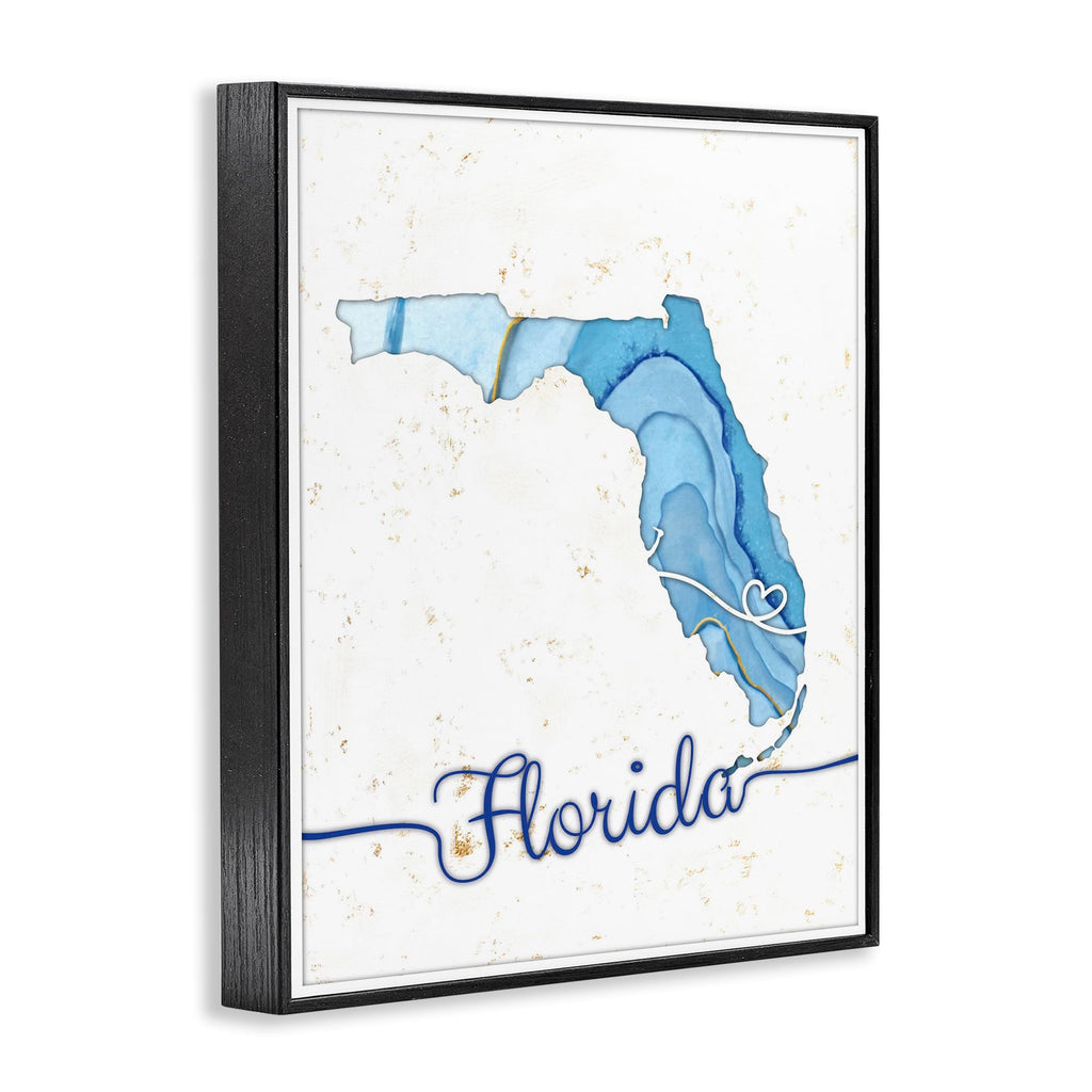 Florida Agate Blue State Map, 16 x 20 Inch Framed Giclée Print