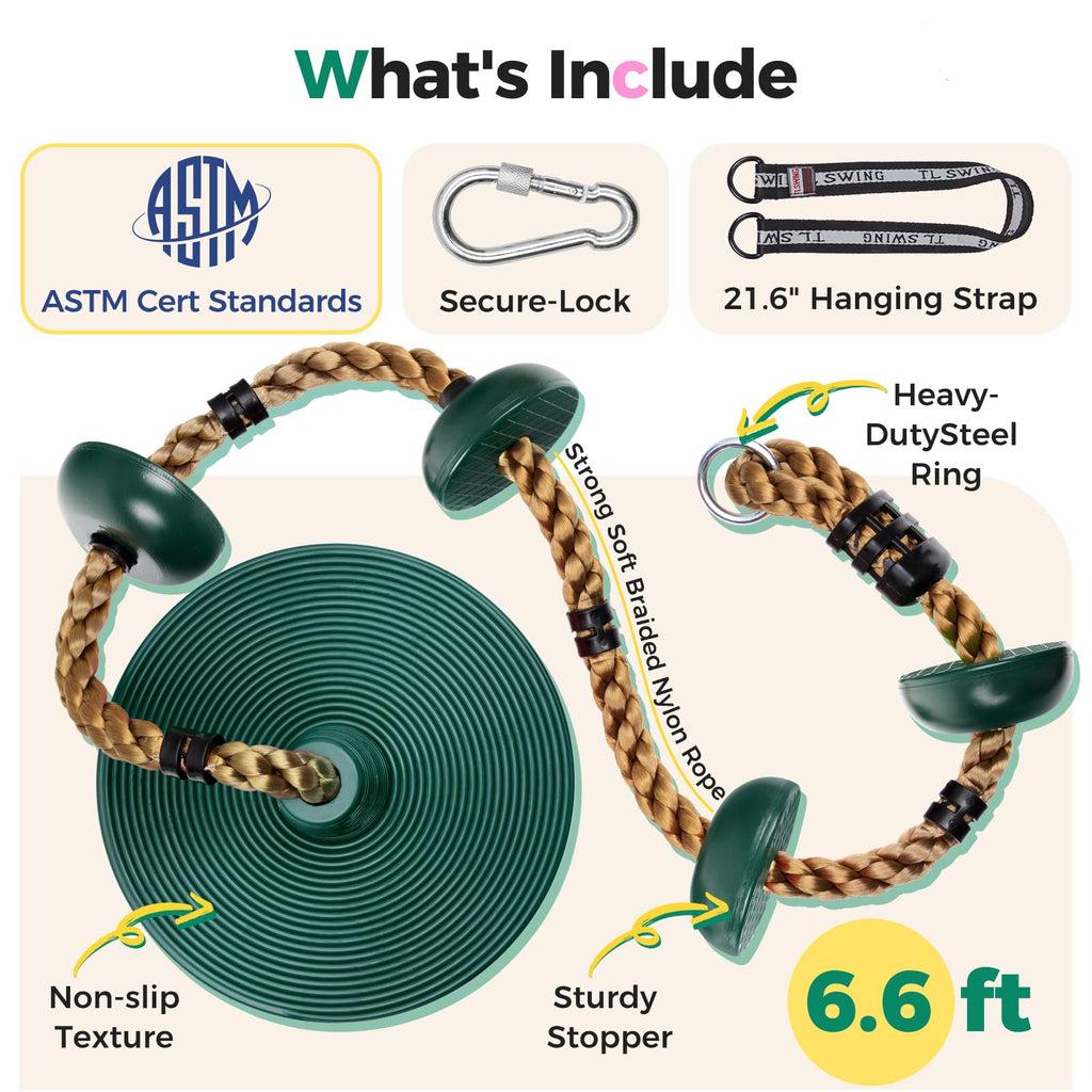 Tree Swing for Kids, Adjustable Rope Swing Disc Swing for Outside with Platform Carabiners and Strap Outdoor