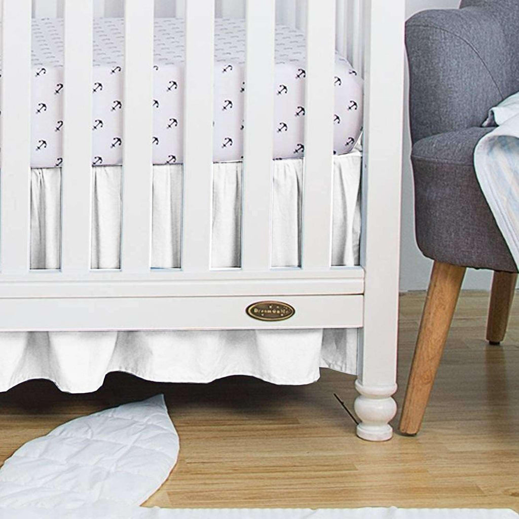 100% Egyptian Cotton, Nursery Crib Toddler (28" x 52" + 14") 800 Thread Count Crib Skirt Dust Ruffle, Bedding Skirts