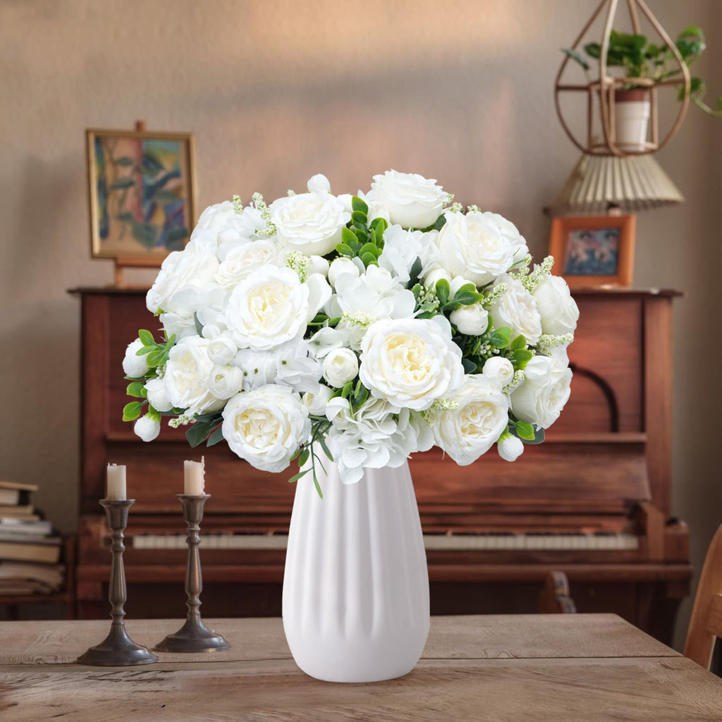 10 Bundles Artificial Peonies, Milky White Artificial