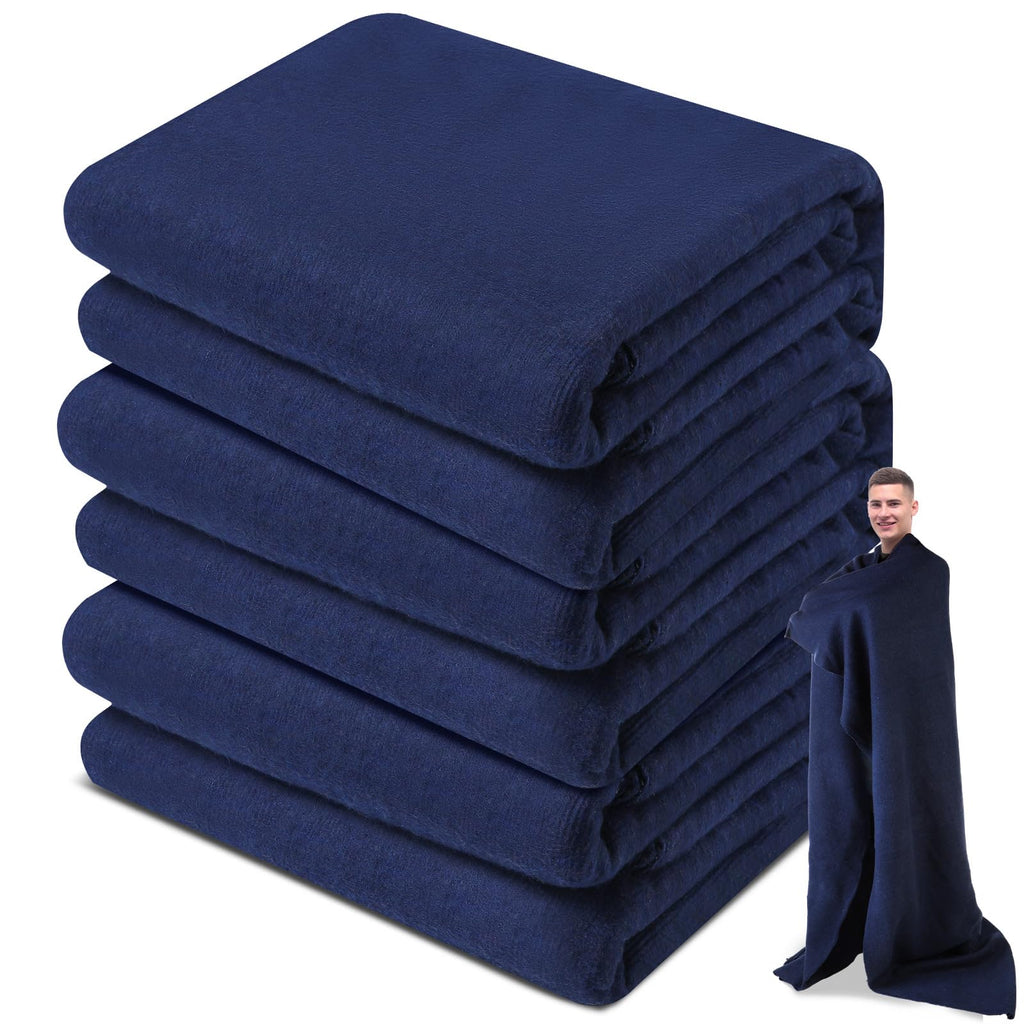 3 Pieces Wool Camping Blanket Fire Retardant Emergency, Navy