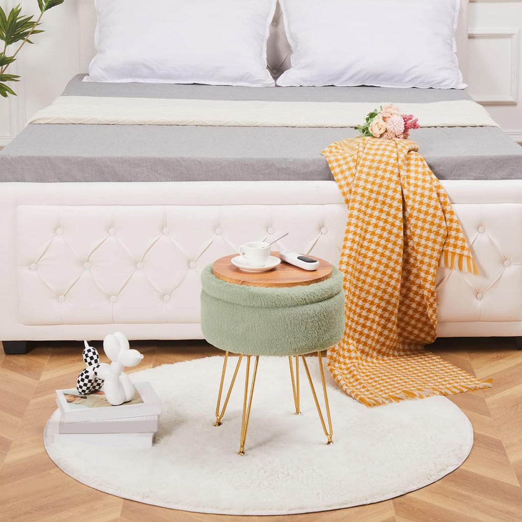 Footrest Footstools Round Faux Fur Ottoman with Storage Space Soft