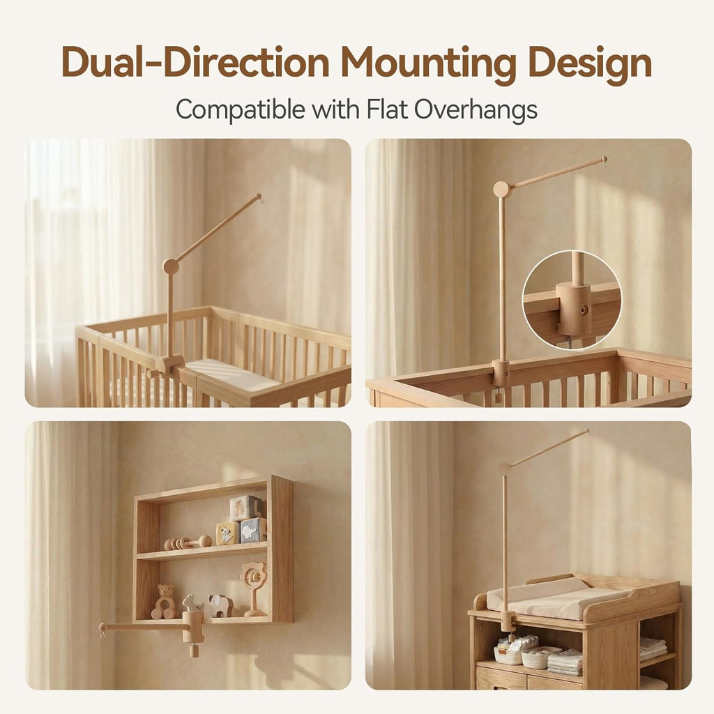 Crib Mobile Arm, 360° Adjustable Wooden Baby Mobile Hanger for Crib