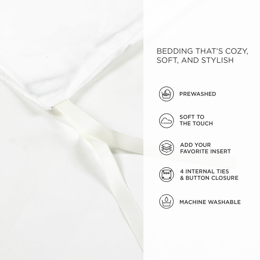 Hampton Double Flange Embroidered Contrast Edge Cotton Duvet Cover Set, 3 Piece Set, White & Black