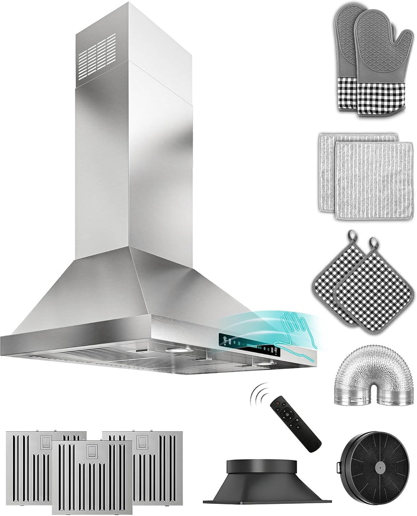 36 Inch Stainless Steel Under Cabinet Range Hood 900 CFM Ultra-Quiet 4 Speed Touch & Remote Control, LED Lights Convertible Ducted/Ductless